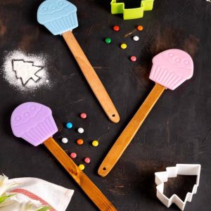 کفگير سيليکوني دسته چوبي کاپ کيک