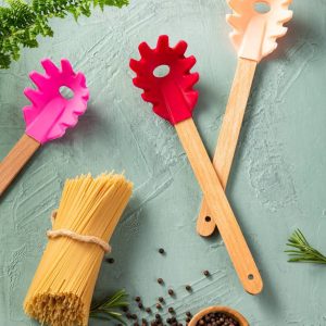 چنگال سيليکوني دسته چوبي تخت